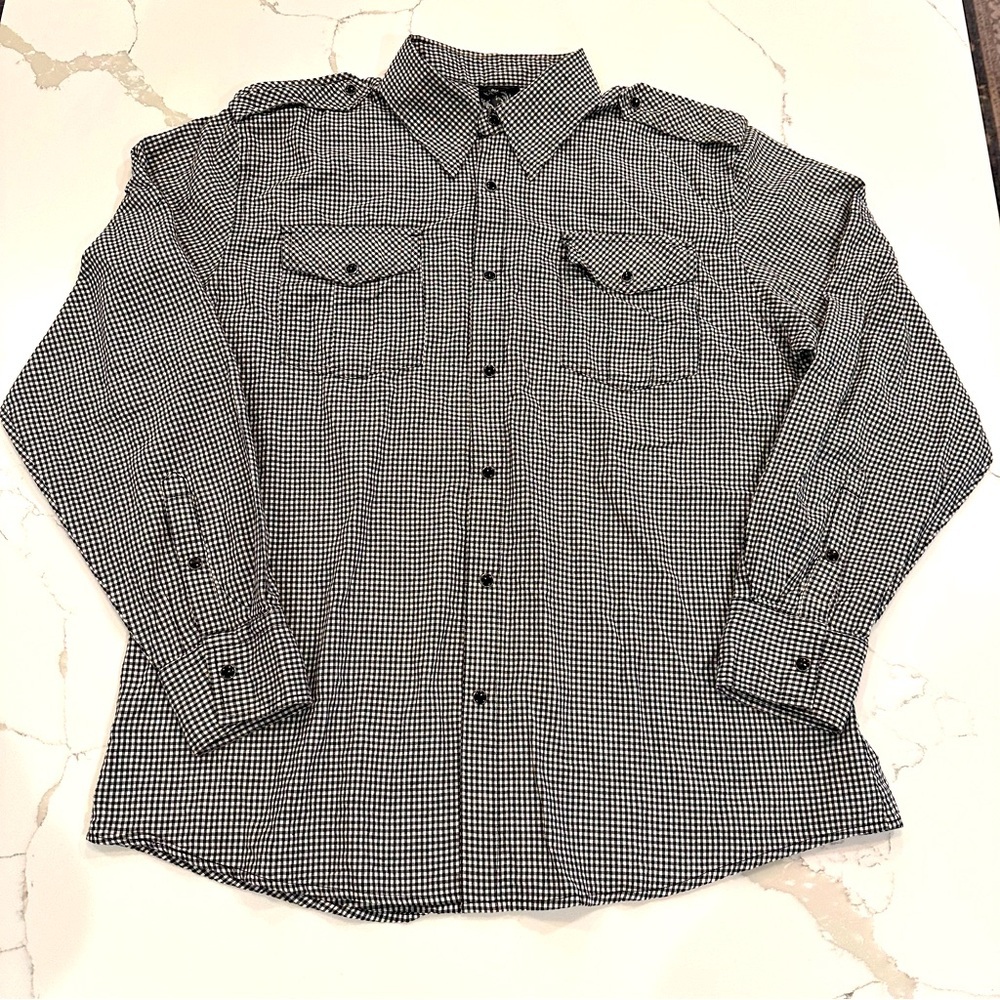 RAW BLUE Pearl Snap Button Down Shirt Mens Size XL Black Buffalo Check Western